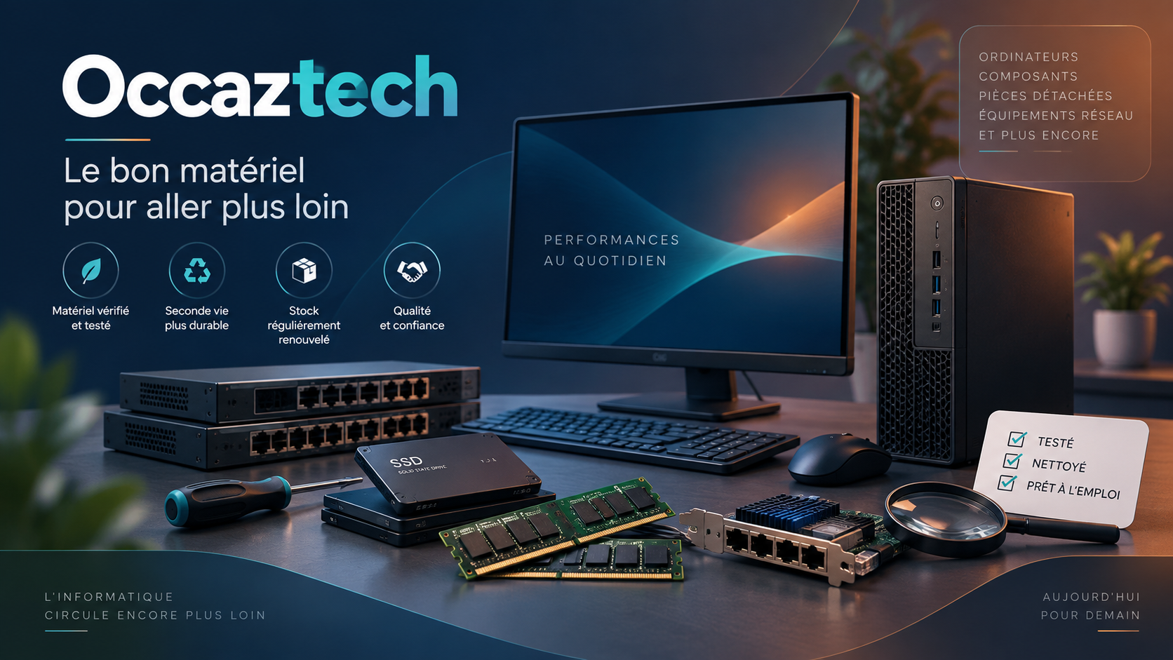 Matériel informatique d'occasion Occaztech : ordinateurs, SSD, mémoire RAM, pièces détachées et équipements réseau